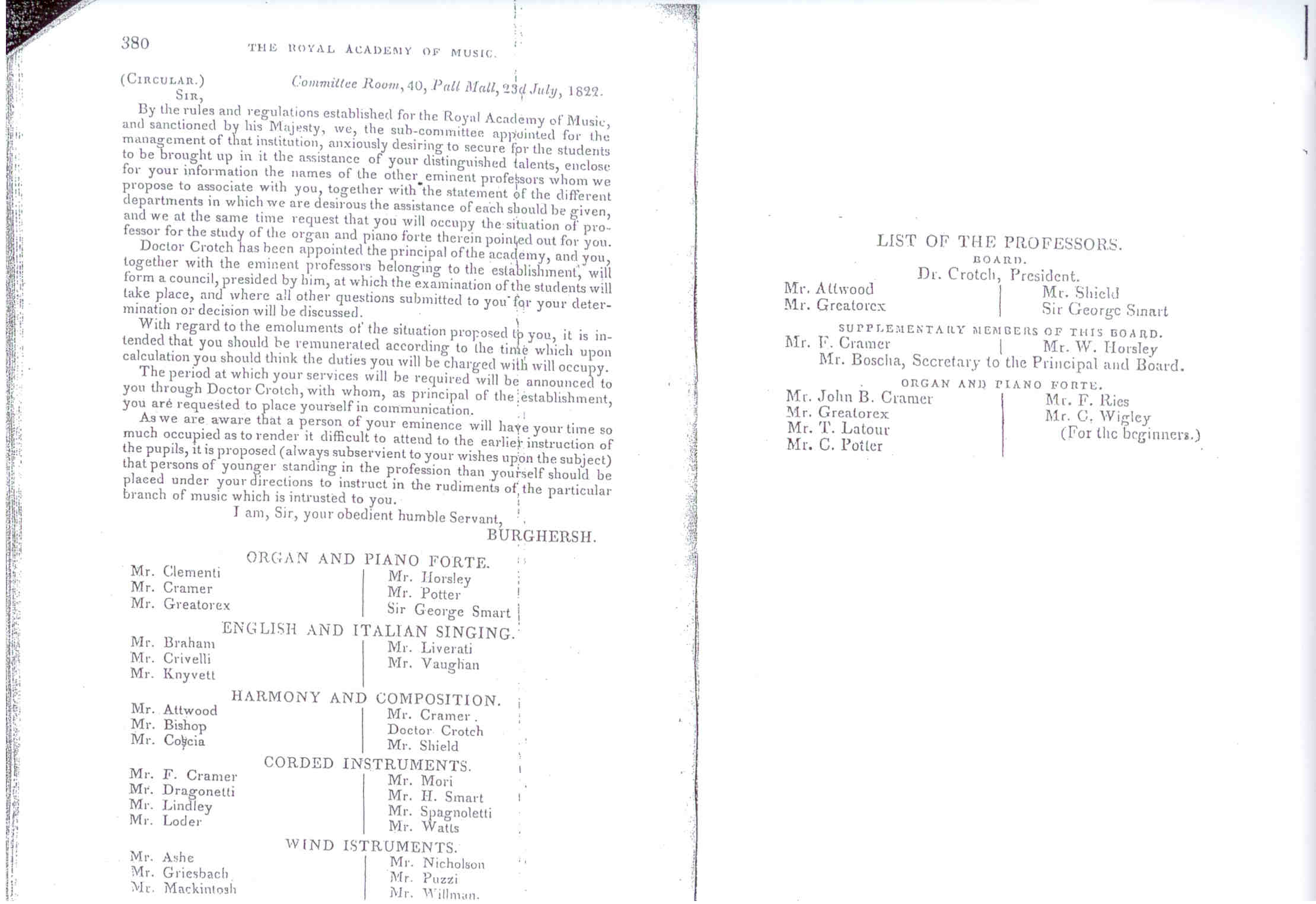 'Prospective' and 'official' lists of first RAM professors (click to magnify)